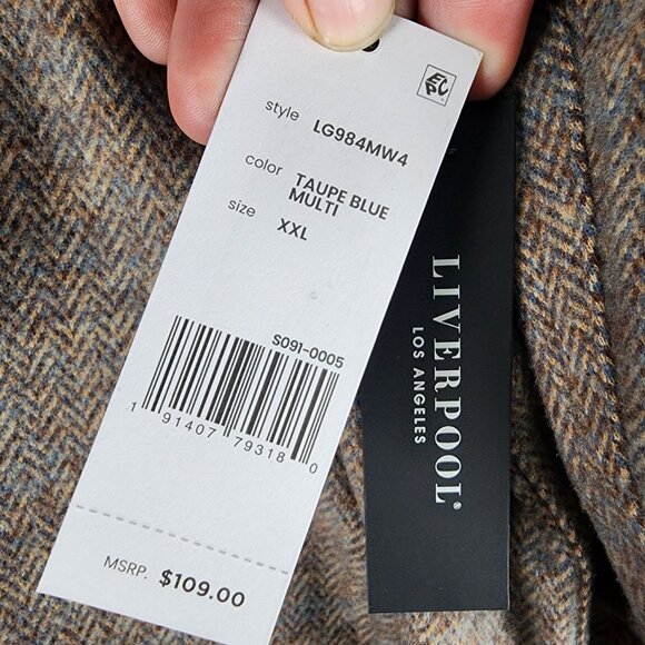 Liverpool Jacket Mens XXL Taupe Brown Flannel Button Down Shacket *NWT* - Picture 3 of 11